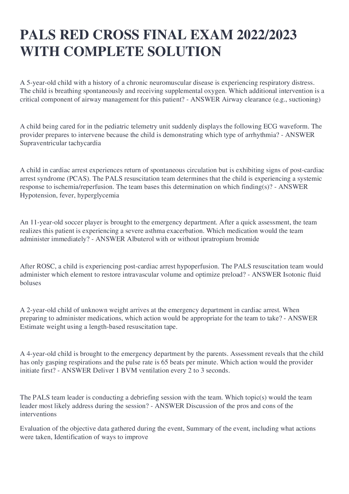 Preview image of PALS RED CROSS FINAL EXAM 2022/2023 WITH COMPLETE SOLUTION document